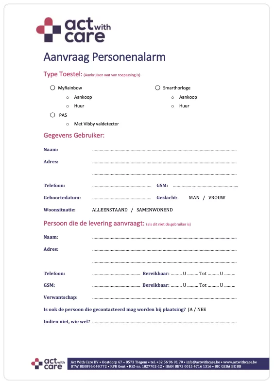 Aanvraag abonnement personenalarm