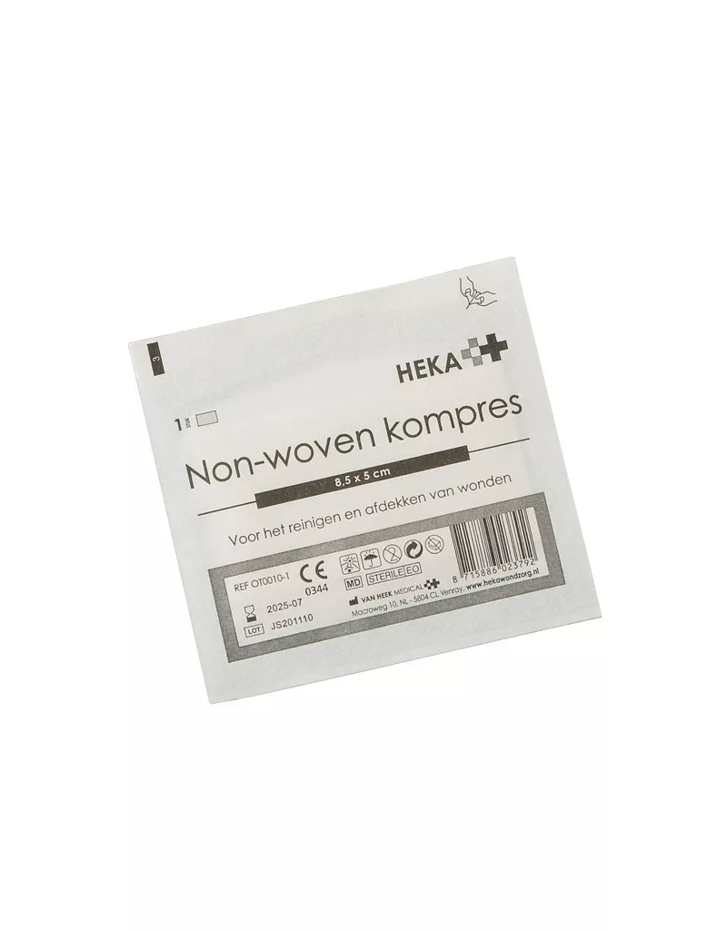 Heka non-woven kompres 8,5 x 5 cm steriel - 4 lagen